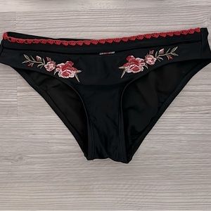 Betsey Johnson Embroidered Rose Bikini Bottom, Sz S
